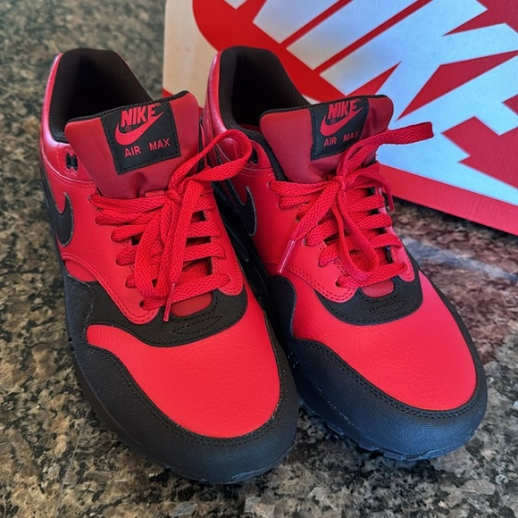 Nike Air Max 1 ltr premium Red leather Sneakers EUC 10.5 - Picture 2 of 16